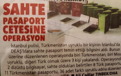В Турции задержаны трое продавцов поддельных туркменских паспортов членам ИГИЛ
