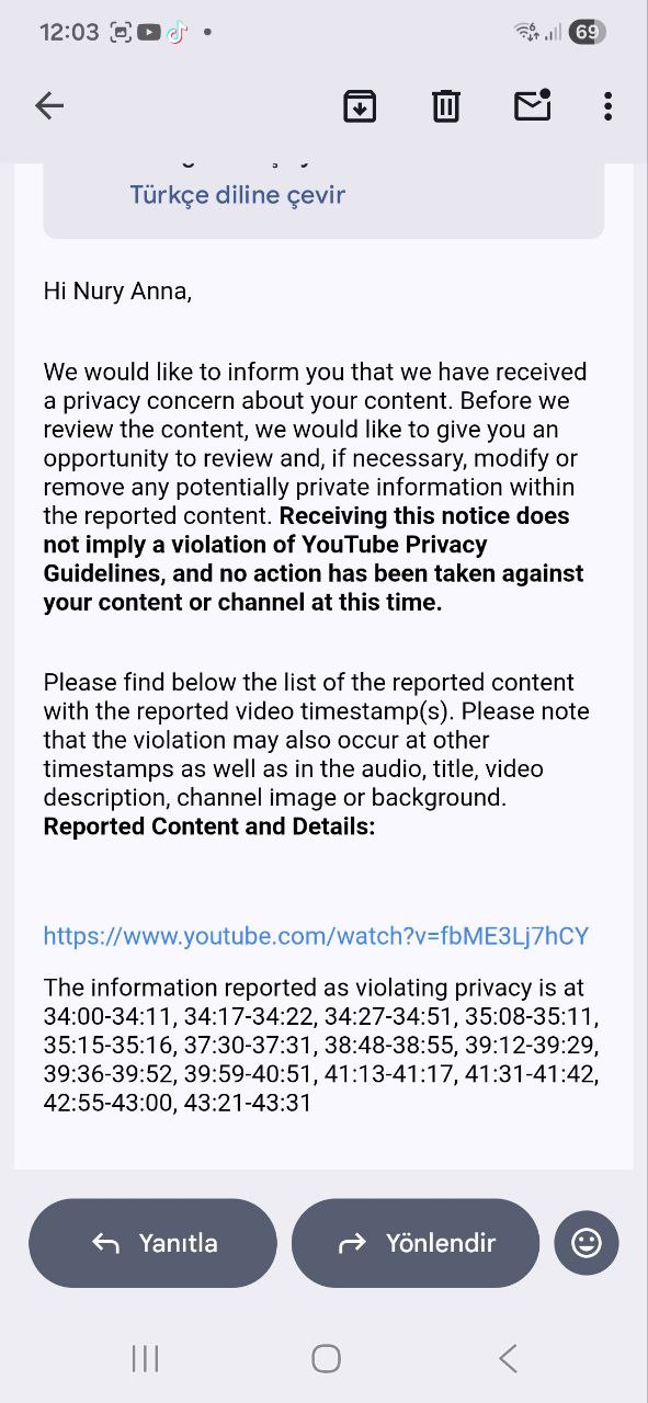 Annayev YT Complaint example B Жалоба на многочисленные фрагменты видео Аннаева на YouTube
